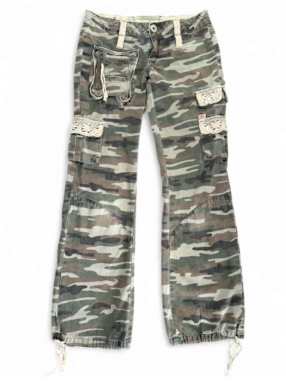 MISS ME Camo Cargo Pants Crochet Trim